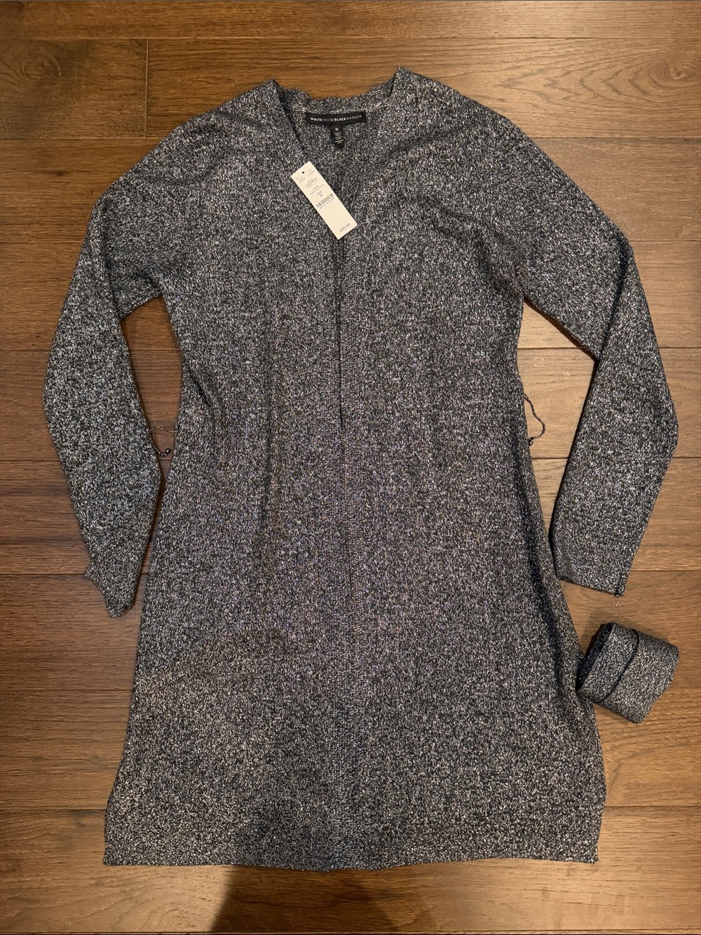 White House Black Market Gray Metallic Open Cardigan Medium NWT - C58-014